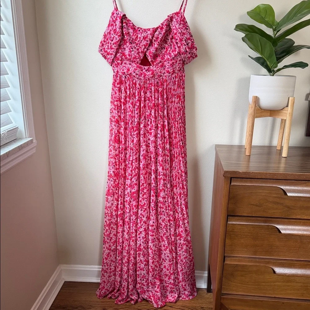 Pink Floral Maxi Dress with Ruffle Bodice - Picture 5 of 9